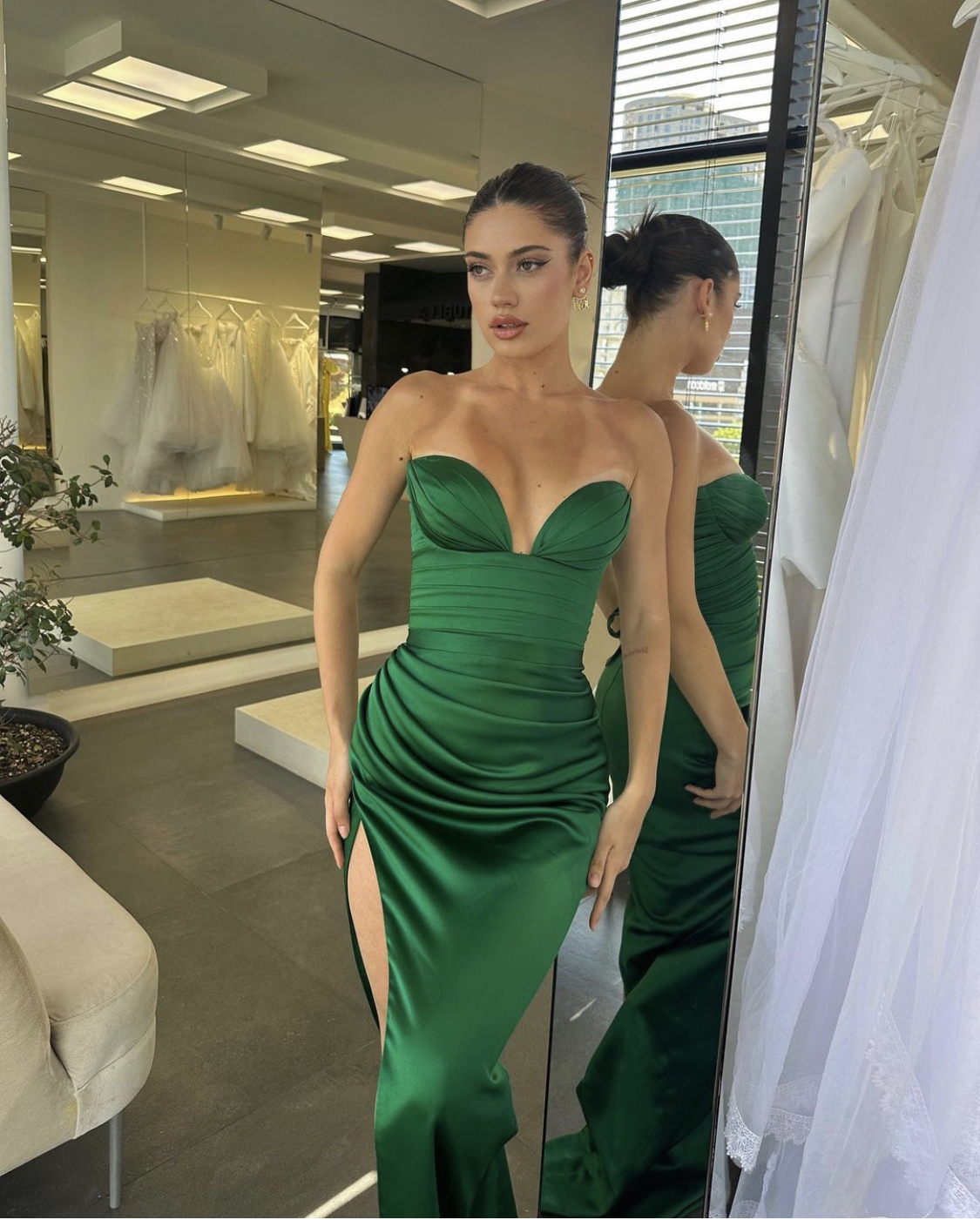 Long, off shoulder emerald green prom dress with tail, size 6, perfect  condition | eBay