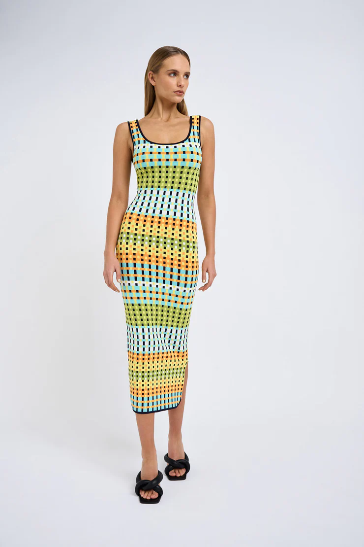 By Johnny Eve Grid Scoop Back Midi